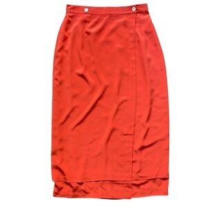 Vintage Silk Midi Wrap Skirt M/10 Coral Red Artsy Flowing Minimalist  Old Money